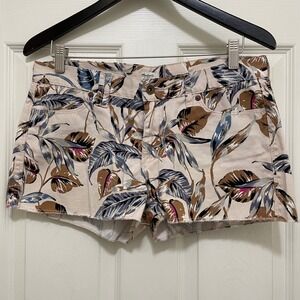 Madewell Mid Rise Shorts Raw Hem Cream Tropical Palm Print Shortie Size 29